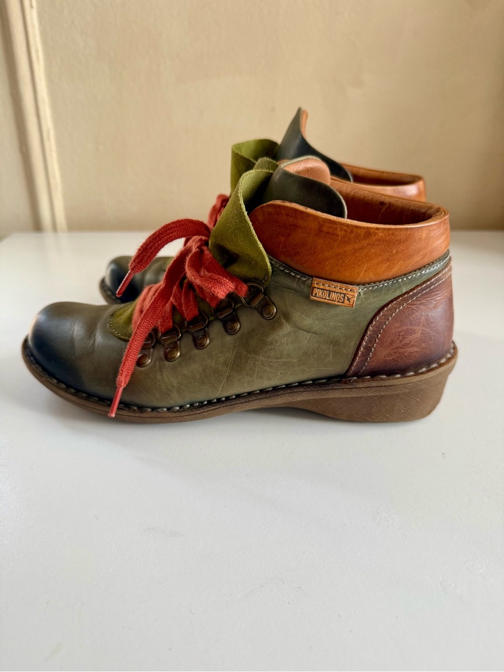 Vintage Pikolinos Uruguay 9437 Leather Hiking Boots Green EU 37 US 6.5 Lace Up - Picture 4 of 7